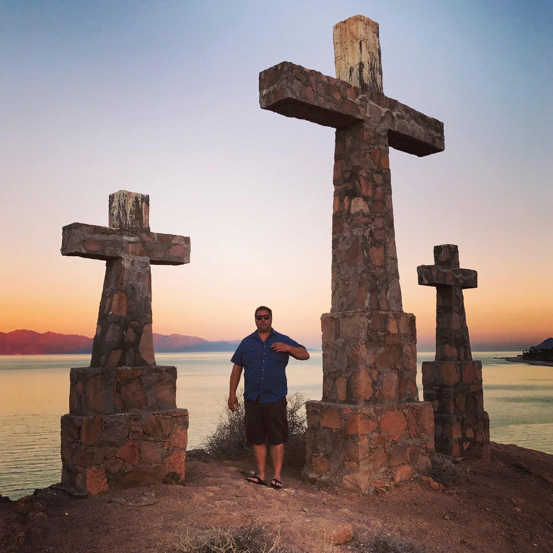 Rick Marino in front of Rancho Las Cruces&rsquo; crosses.